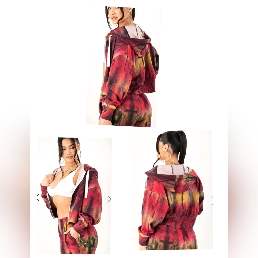 1926) LABIJOU Cropped Multicolor Tie Dye Zip Up Jacket Size Small